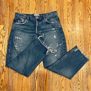 Agolde Jeans Women’s Sz 31 Distressed Denim Feel Good Straight Leg Button Fly